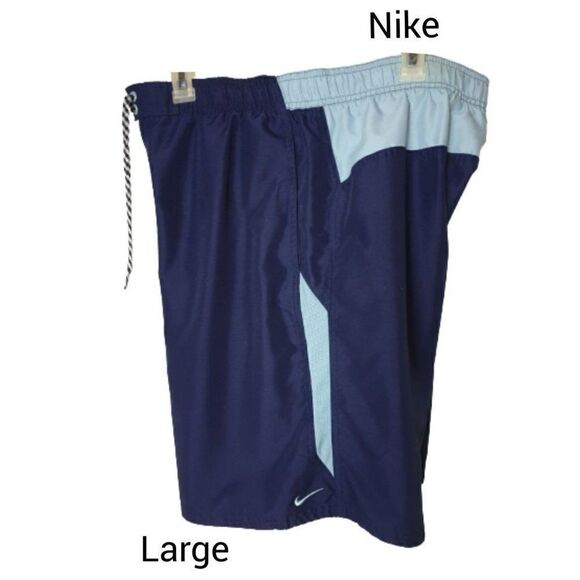 Nike Men's Swim Trunks L Blue Two Toned   Boardshorts Pockets 9" Beach Resort - Picture 1 of 7